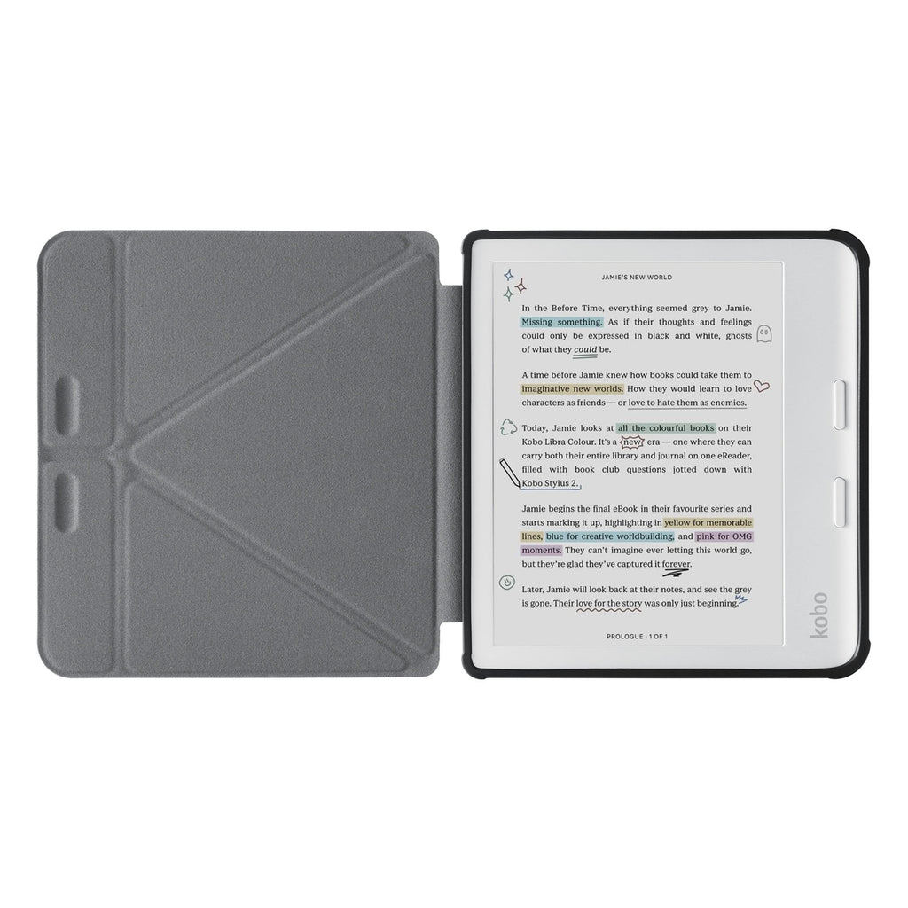 movie and keyboard stand view of personalized KOBO case and Paisley design