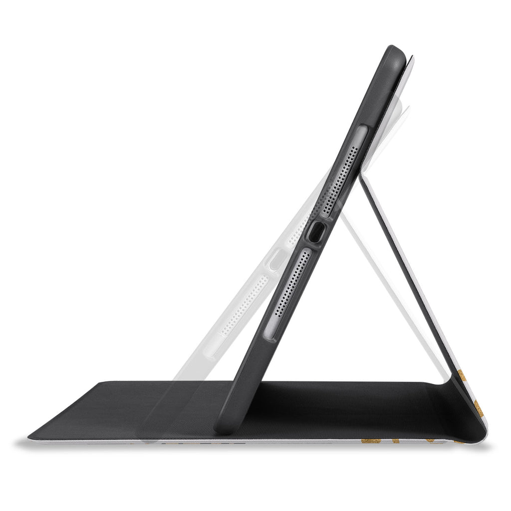 Personalized iPad folio case with Marble Flower design works in multiple viewing modes