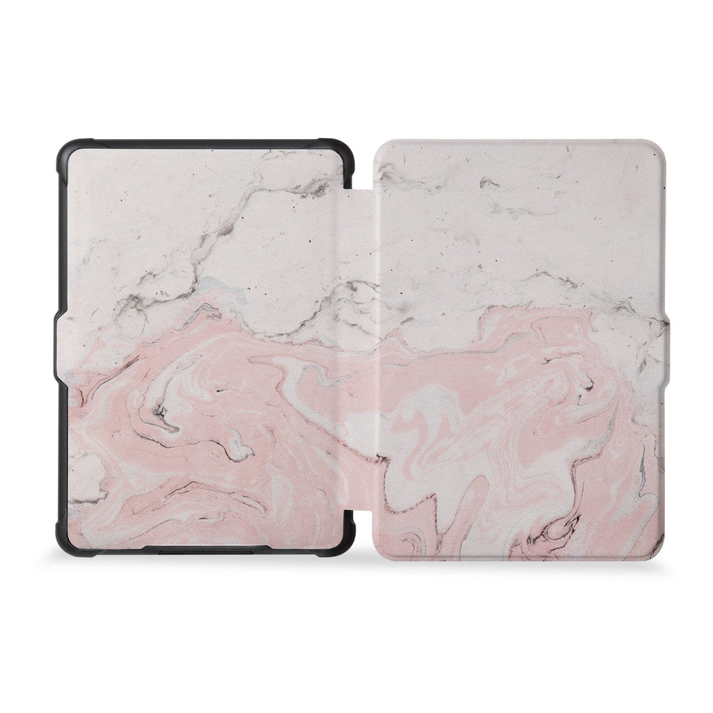 the whole front and back view of personalized kindle case paperwhite case with Pink Marble design