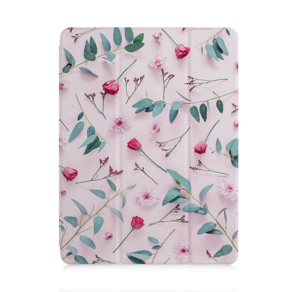 front and back view of personalized iPad case with pencil holder and Flat Flower 2 design