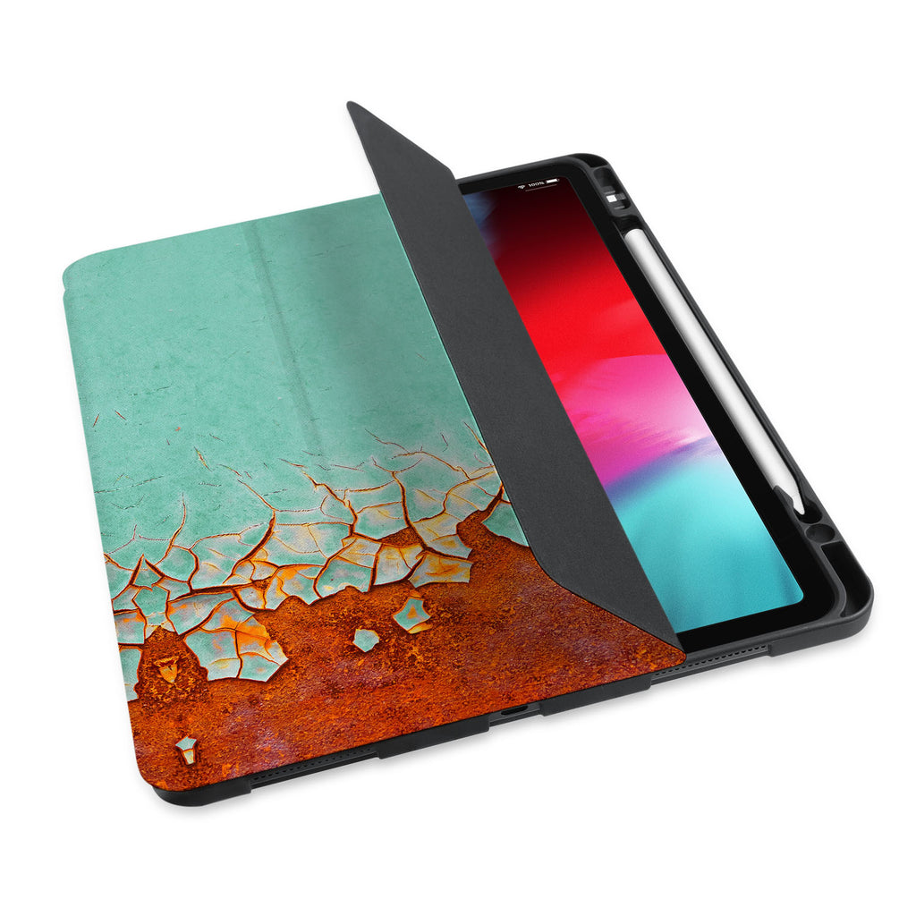 personalized iPad case with pencil holder and Rusted Metal design - swap