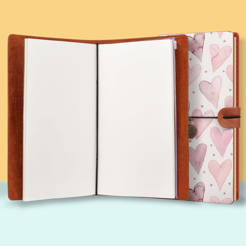 the front top view of midori style traveler's notebook with Love design