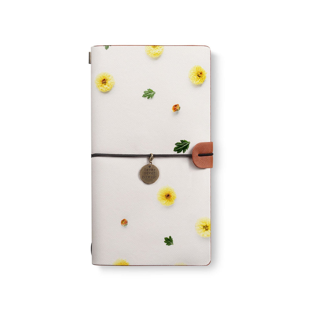 the front top view of midori style traveler's notebook with 6 design