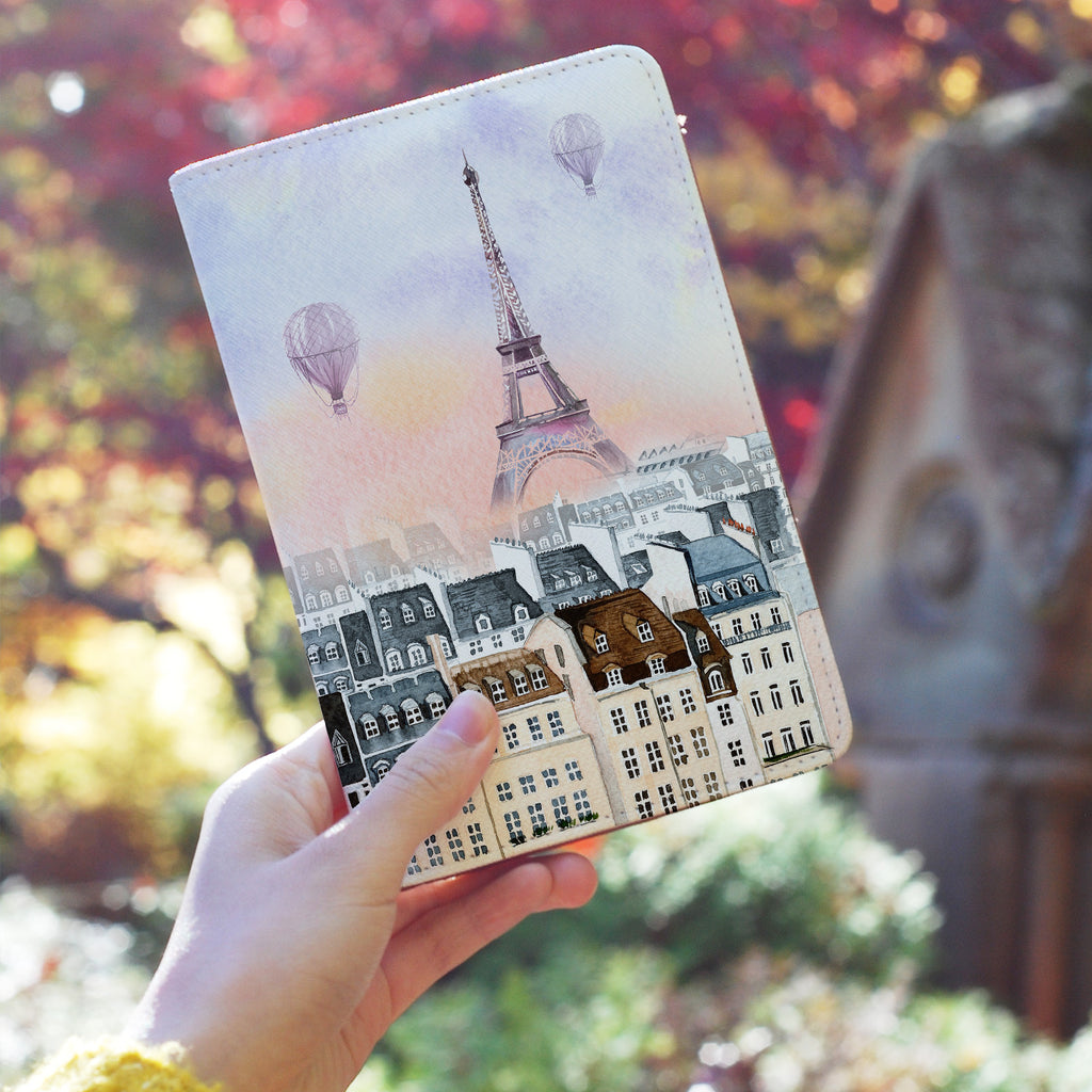 a girl holding personalized RFID blocking passport travel wallet with Travel design