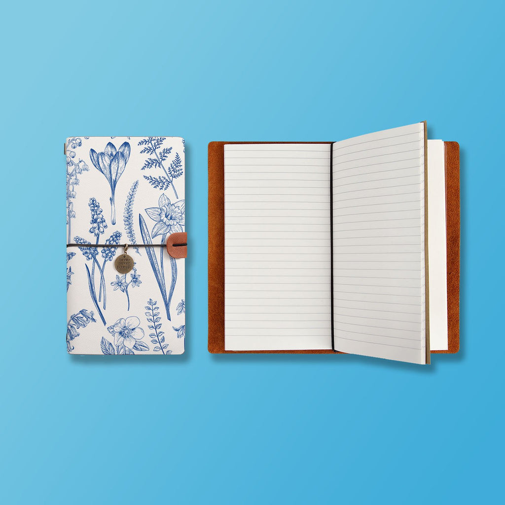 the front top view of midori style traveler's notebook with Flower design