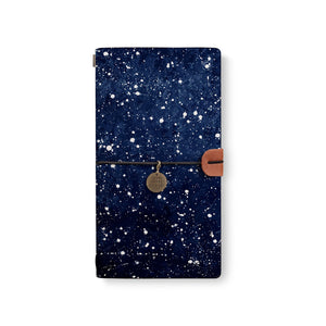 the front top view of midori style traveler's notebook with Galaxy Universe design