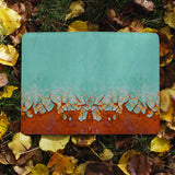 flat view of personalized RFID blocking passport travel wallet with Rusted Metal design