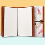 the front top view of midori style traveler's notebook with Fruit Red design