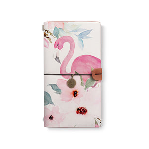 the front top view of midori style traveler's notebook with Flamingo design